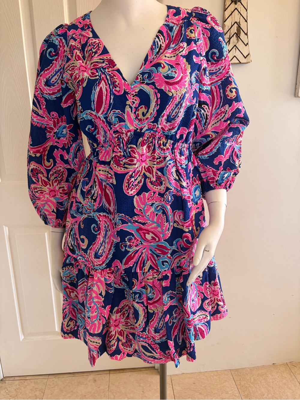 NWT Lilly Pulitzer Deacon 3/4 Sleeve V-Neck Muti Fitting About Dress Size 0